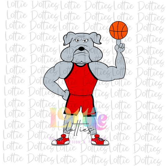 Bulldogs Mascot Basketball PNG- Basketball Sublimation - Red - Digital Download