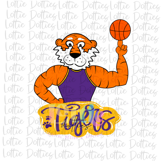 Tiger Basketball Mascot - PNG - Basketball Sublimation - Purple and Gold - Digital Download