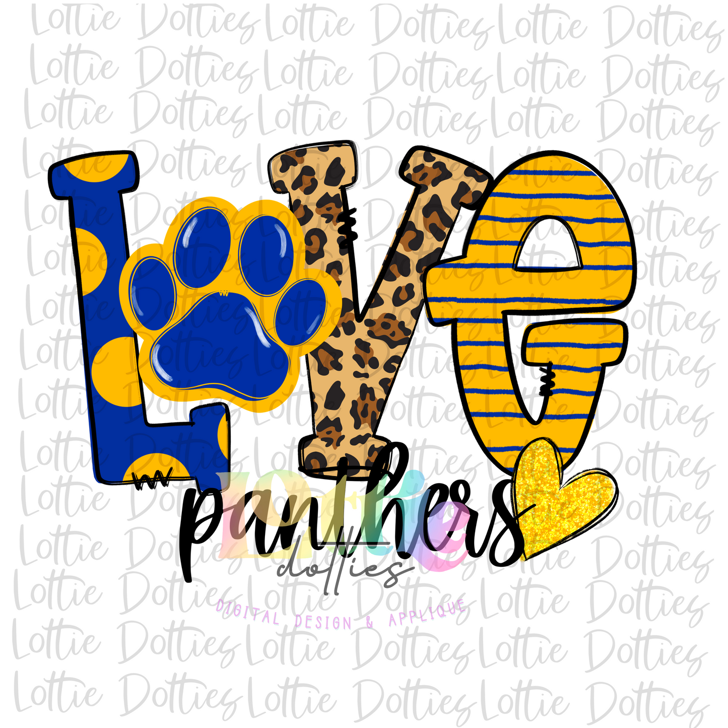 Love Panthers Paw PNG - Paw Sublimation - Digital Download - Blue and Gold