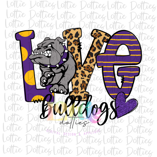 Love Bulldogs PNG - Bulldogs Sublimation  - Digital Download - Purple and Gold