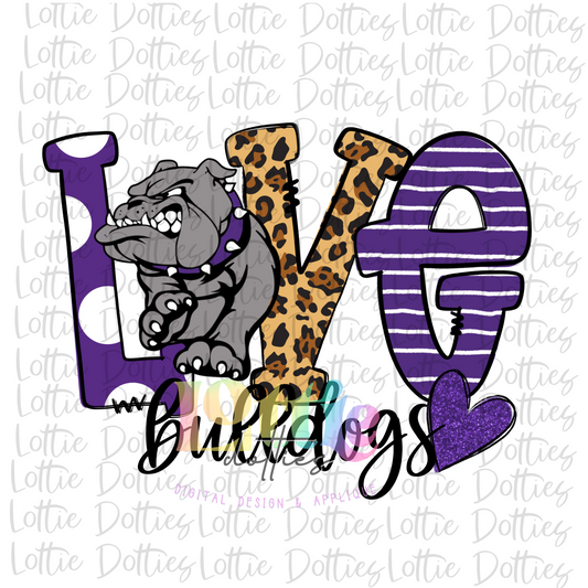 Love Bulldogs PNG - Bulldogs Sublimation  - Digital Download - Purple