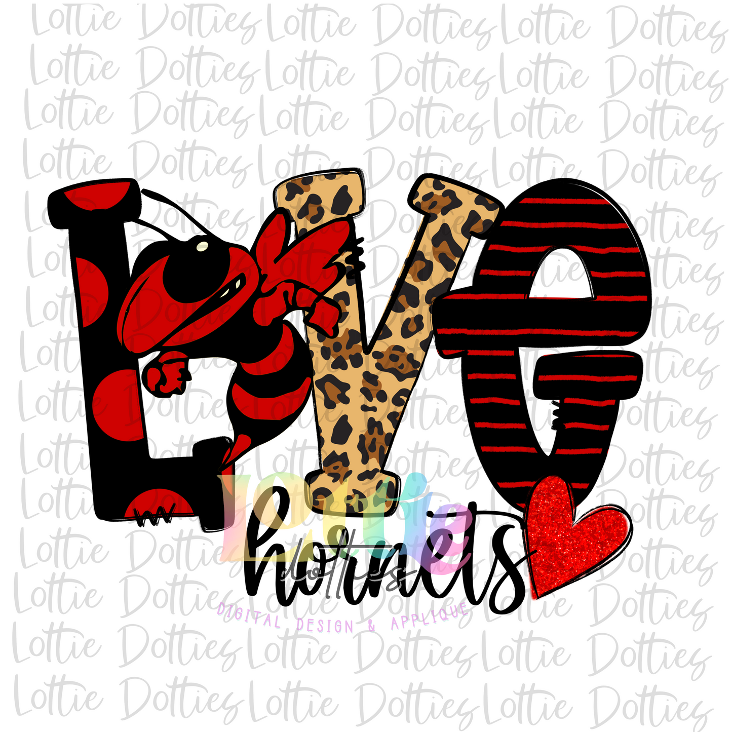 Love Hornets PNG - Hornets Sublimation - Digital Download - Red and Black