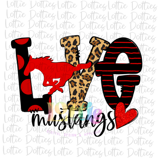 Love Mustangs PNG - Mustangs Sublimation - Digital Download - Red and Black