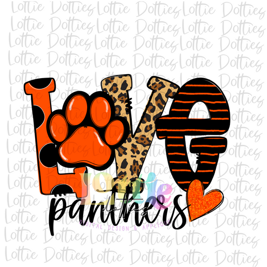Love Panthers Paw PNG - Paw Sublimation - Digital Download - Orange and Black