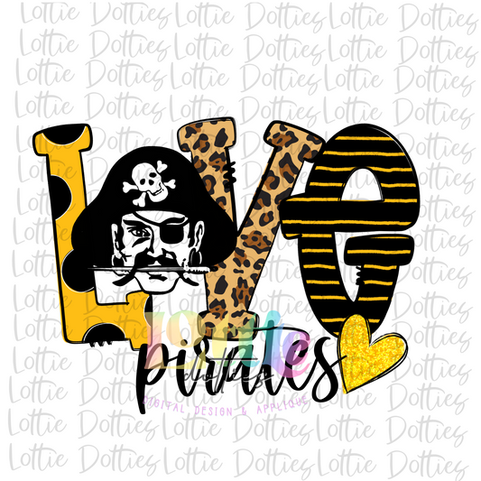 Love Pirates PNG = Pirates Sublimation - Digital Download - Black and Gold