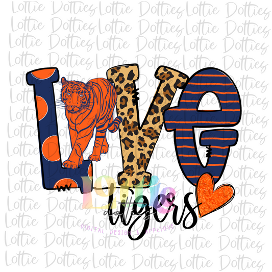 Love Tigers Png -  Tigers sublimation- Digital Download - Navy and Orange