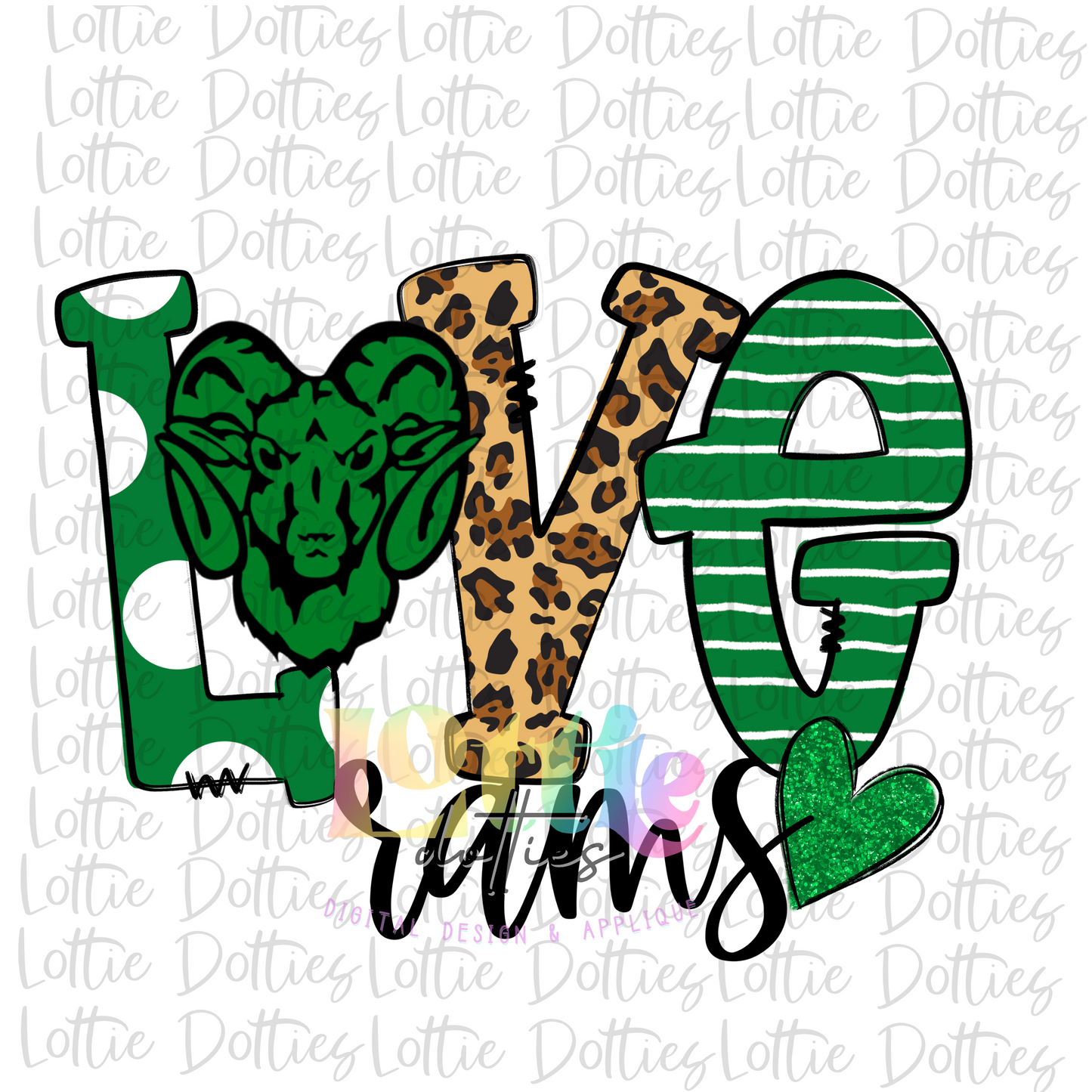 Love Rams PNG - Rams Sublimation - Digital Download - Green