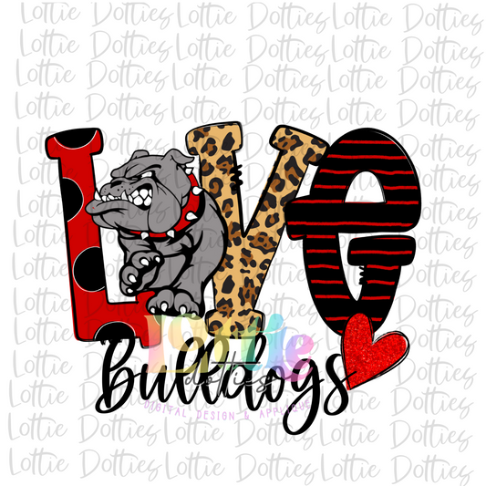 Love Bulldogs PNG - Bulldogs Sublimation  - Digital Download - Red and Black