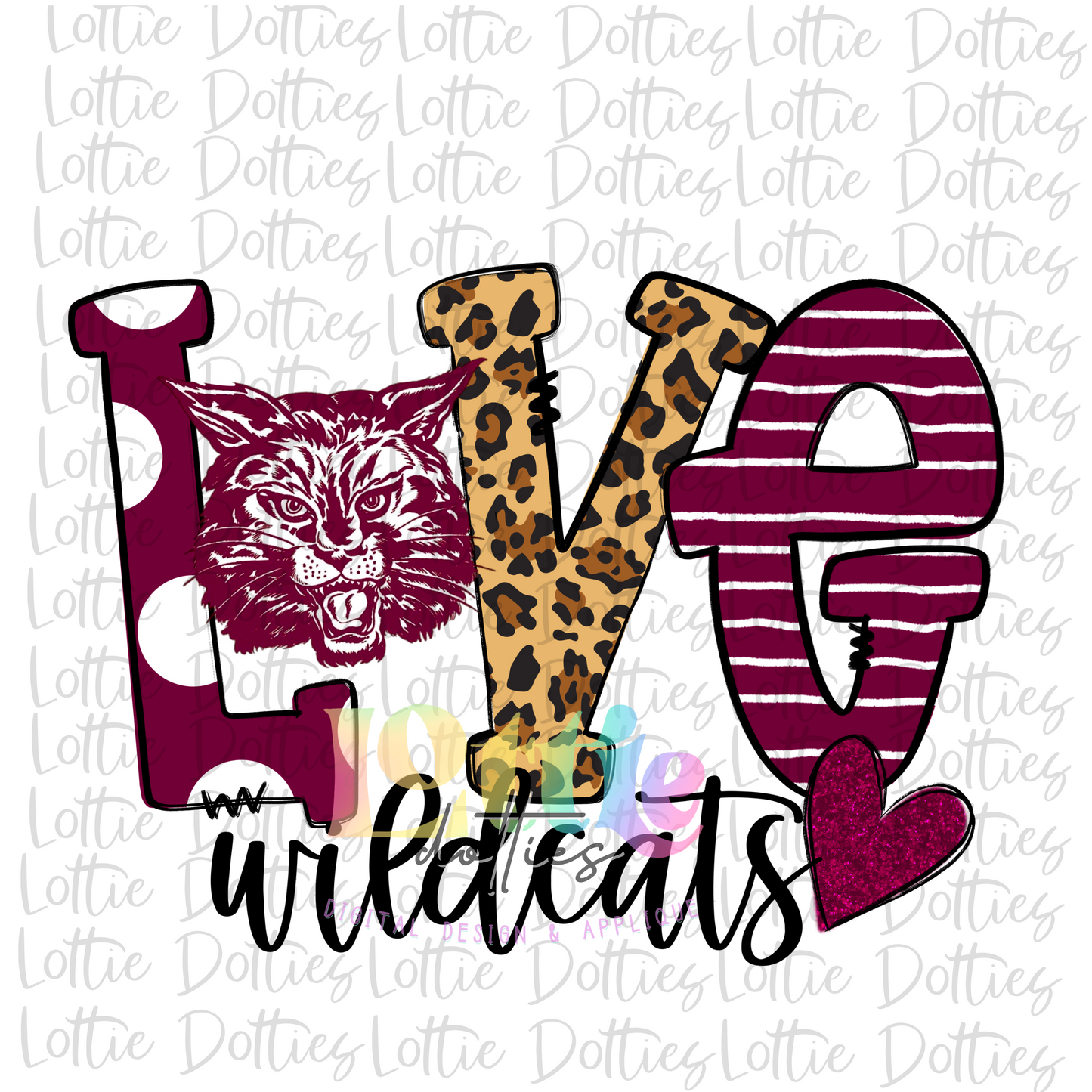 Love Wildcats  PNG - Wildcats Sublimation - Digital Download - Maroon