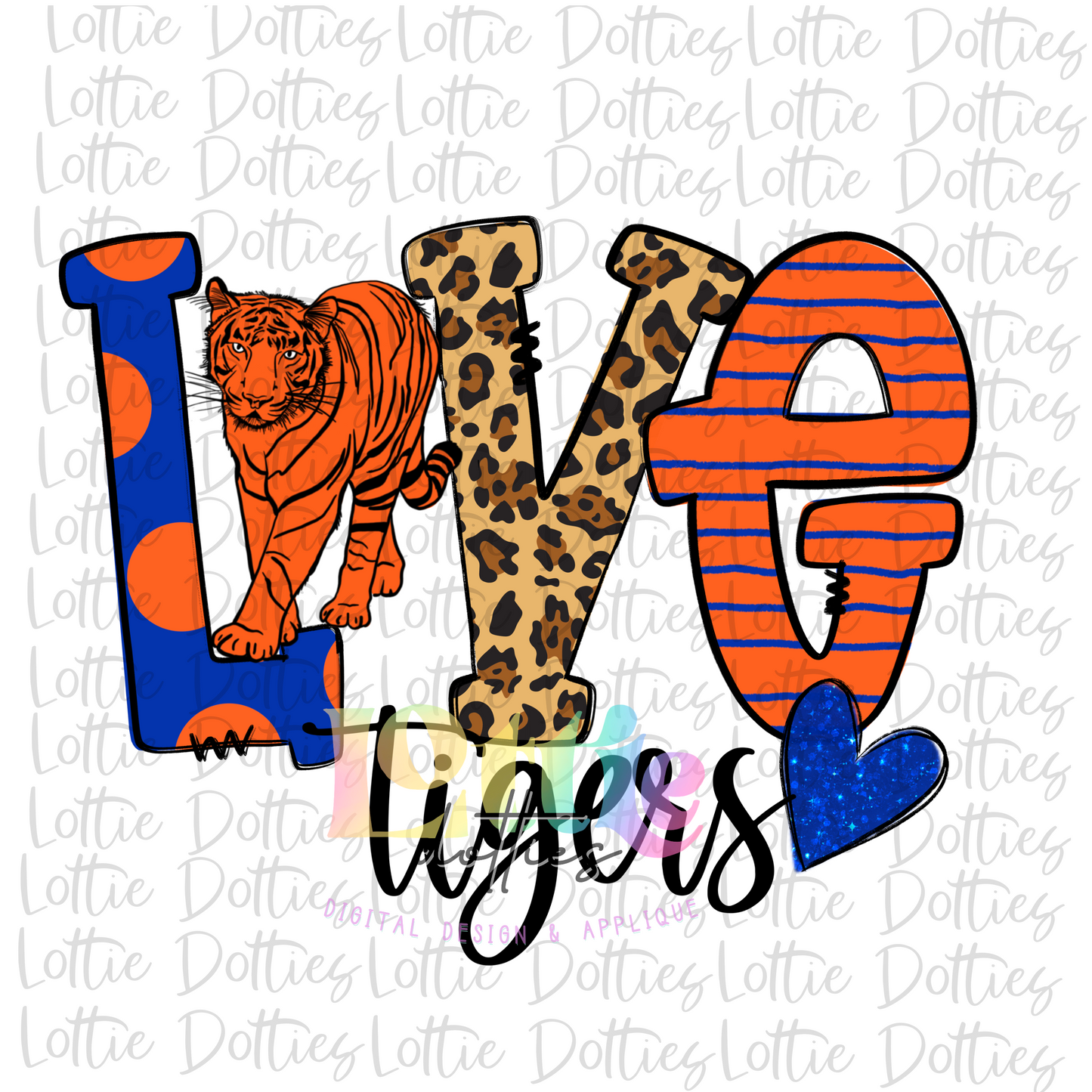 Love Tigers Png -  Tigers sublimation- Digital Download - Blue and Orange