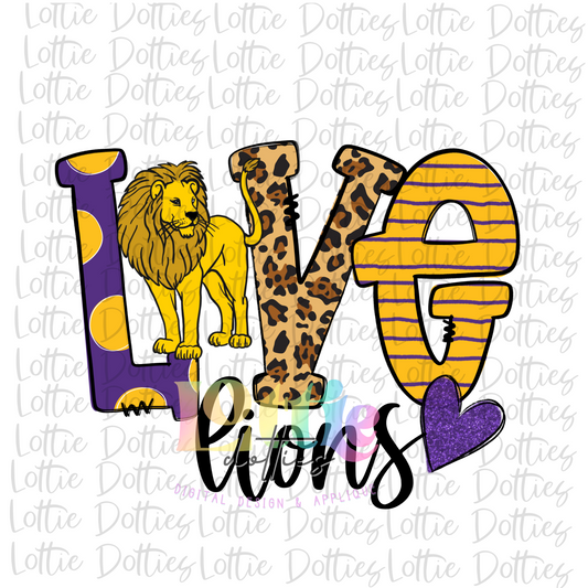 Love Lions PNG - Lions -  Sublimation Design - Digital Download - Purple  and Gold