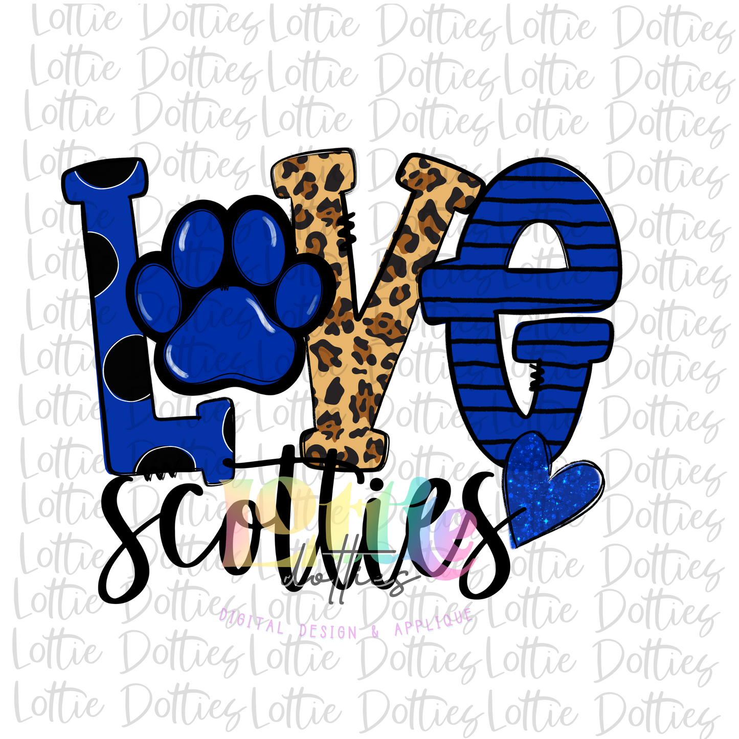 Love Scotties PNG - Love Paw Scotties Sublimation - Digital Download - Royal and Black