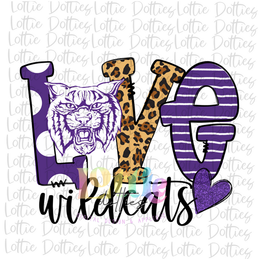 Love Wildcats  PNG - Wildcats Sublimation - Digital Download - Purple and White