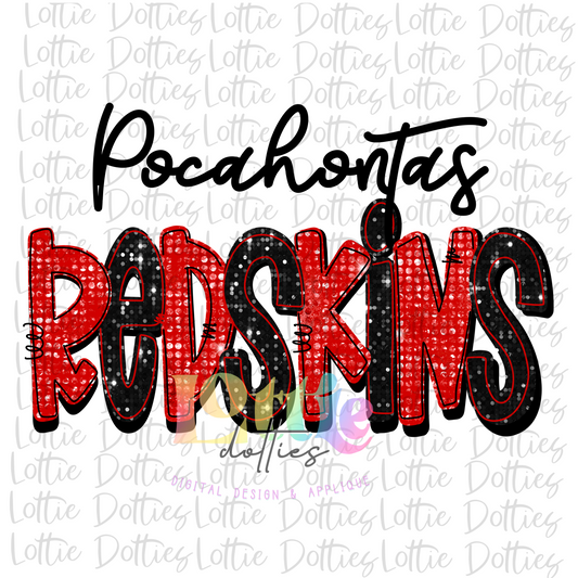 Pocahontas Redskins PNG - Sublimation - Digital Design - Red and Black Rhinestone
