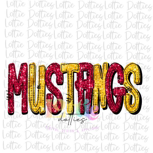 Mustangs PNG - Mustangs -  sublimation design - Digital Download - Maroon and Gold Rhinestone