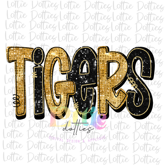 Tigers  - PNG - sublimation design - Digital Download - Black and Vegas Gold Rhinestone