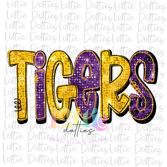 Tigers  - PNG - sublimation design - Digital Download - Purple and Gold Rhinestone