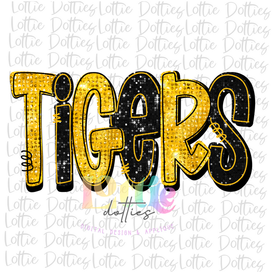 Tigers  - PNG - sublimation design - Digital Download - Black and Gold Rhinestone