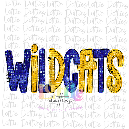 Wildcats Png - Mascot  Sublimation Design - Digital Download - Royal and Gold Rhinestone