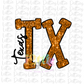 TX - PNG - Texas - Sublimation - Digital Download - Orange Rhinestone