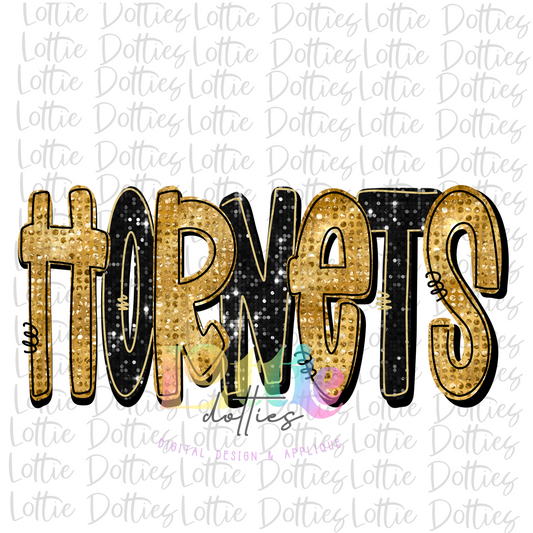 Hornets PNG -  Hornets   -  sublimation design - Digital Download - Black and Gold Rhinestone