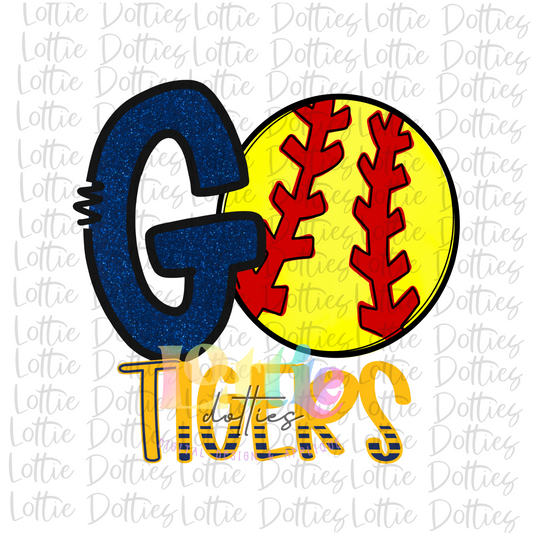 Go Tigers PNG - Tigers Softball Sublimation - Digital Download - Navy and Gold