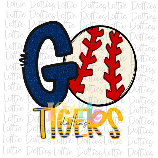 Go Tigers PNG - Tigers Baseball Sublimation - Digital Download - Navy and Gold