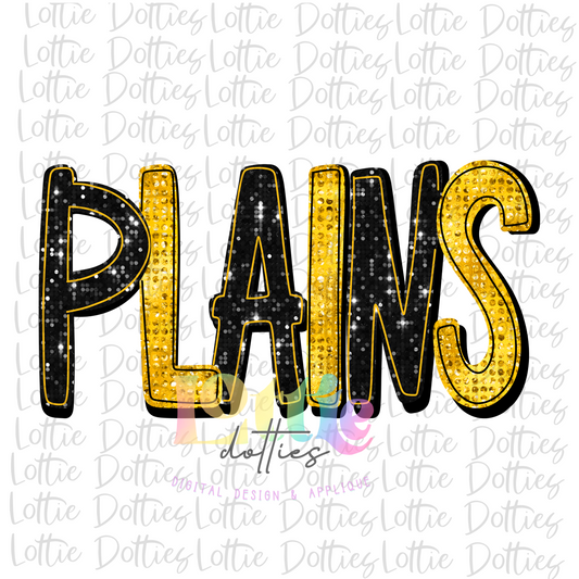 Plains PNG - Plains Sublimation - Digital Download - Black and Gold Rhinestone