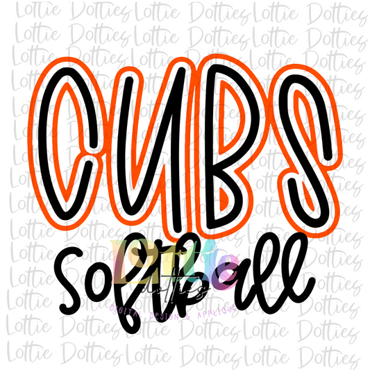 Cubs Softball PNG - Cubs  -  sublimation design - Digital Download - Orange and Black