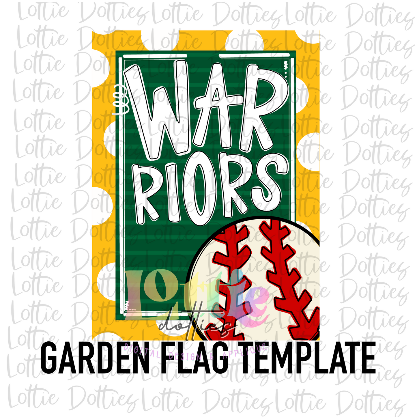 Warrior Baseball Flag Png - Mascot  Sublimation Design - Digital Download - Green and Gold