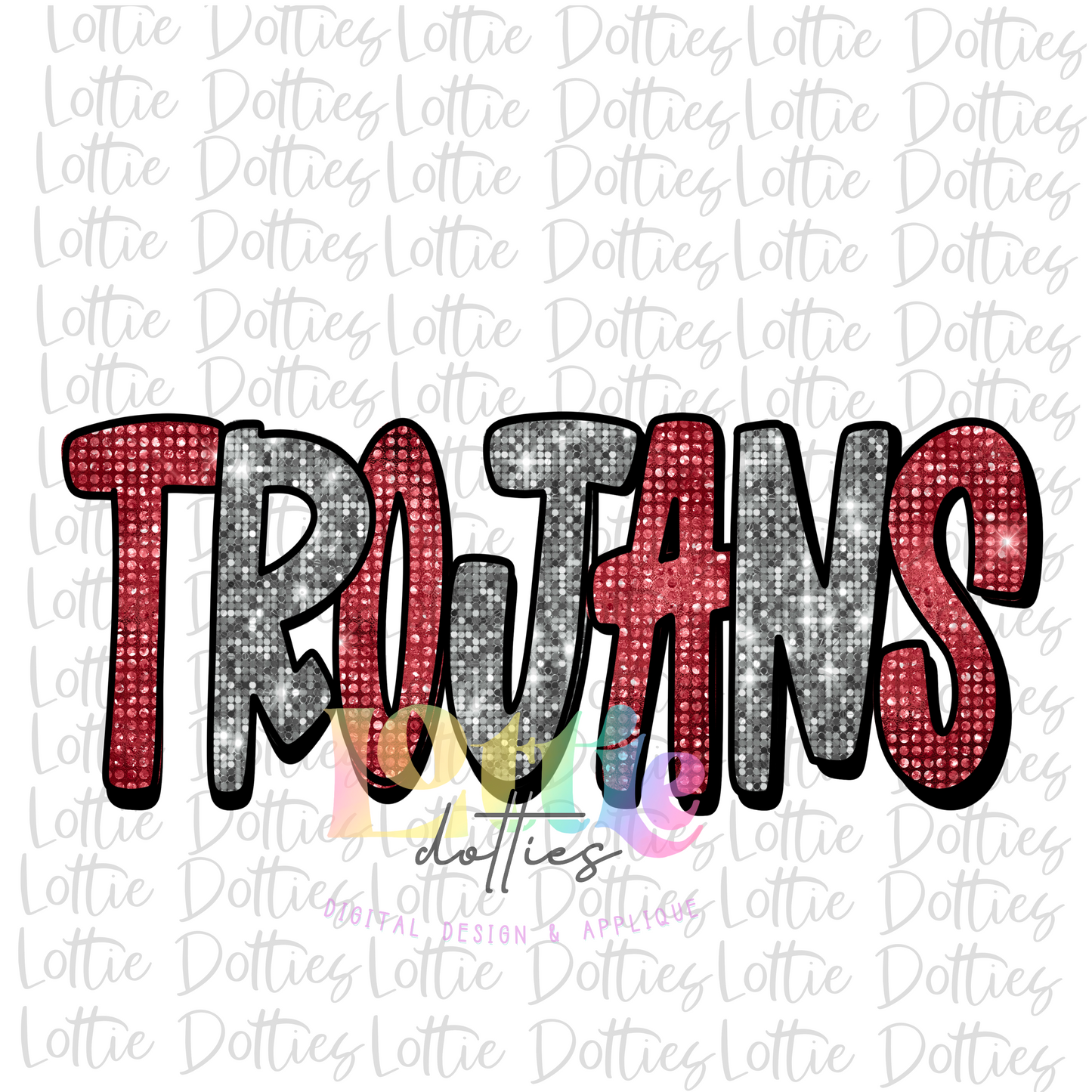 Trojans - PNG - sublimation design - Digital Download  - Red and Gray Rhinestone