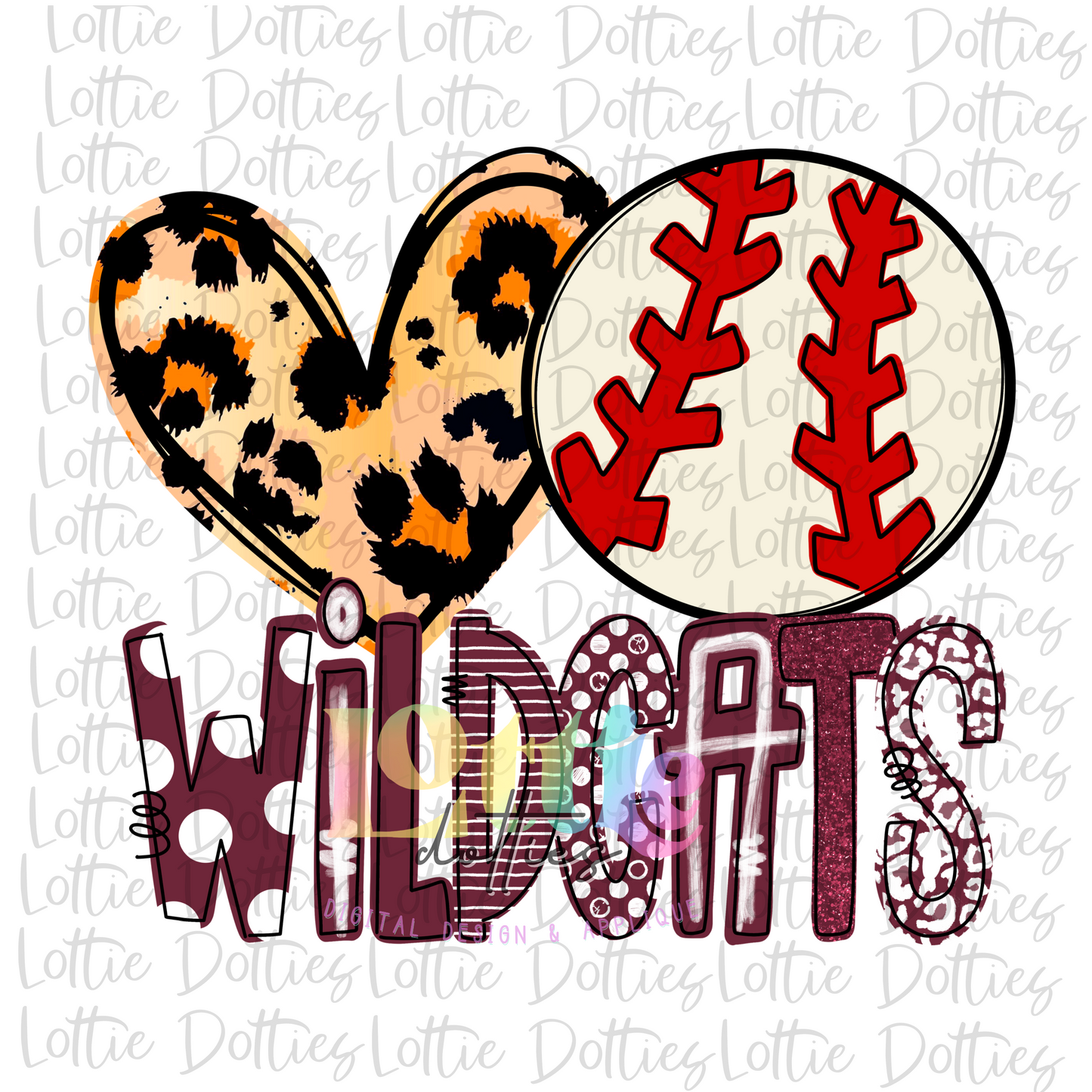 Love Wildcats Baseball PNG - Wildcats -  sublimation design - Digital Download - Maroon and White