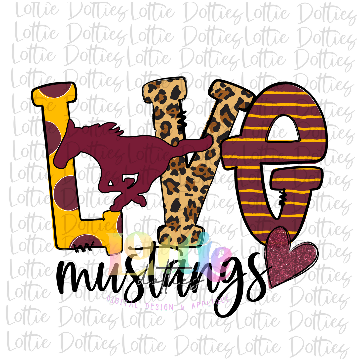 Love Mustangs PNG - Mustangs Sublimation - Digital Download