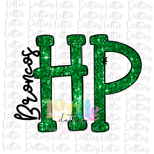 HP Broncos -  PNG   -  sublimation design - Digital Download - Kelly Green Rhinestone