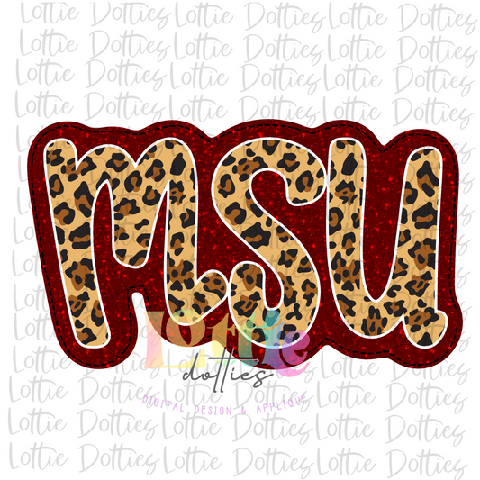 MSU PNG - MSU Sublimation - Digital Download - Leopard and Maroon Glittler