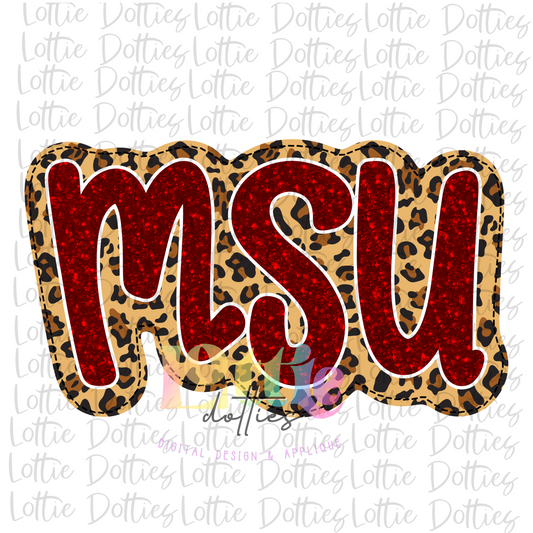 MSU PNG - MSU Sublimation - Digital Download - Leopard and Maroon Glittler