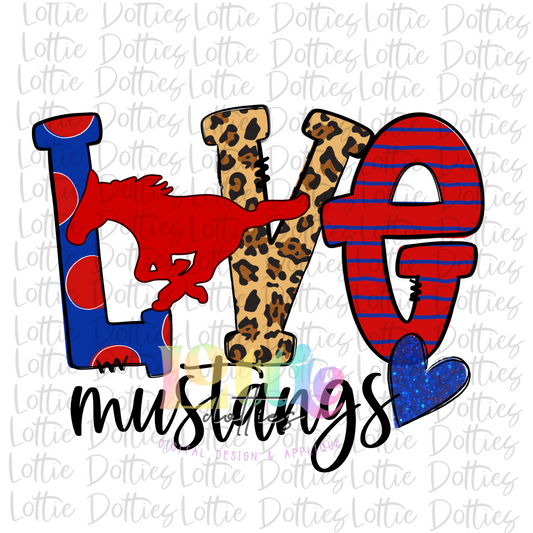 Love Mustangs PNG - Mustangs Sublimation - Digital Download - Red and Blue