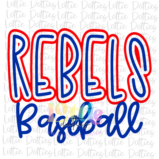 Rebels Baseball PNG - Instant Download - Digital Download - Rebels Sublimation Design - Royal and Red