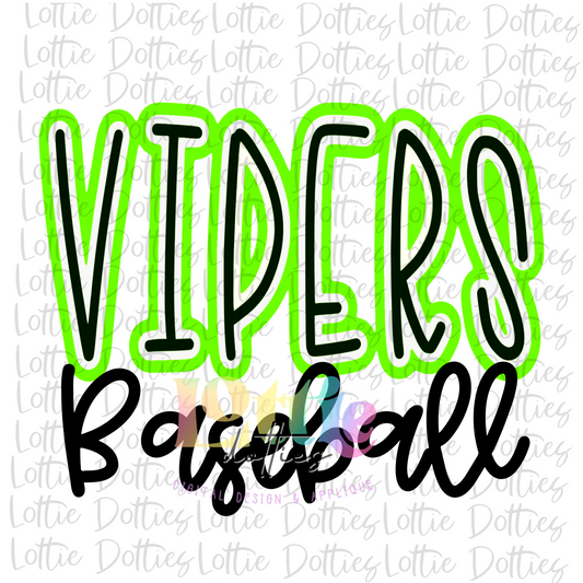 Vipers Baseball  PNG - Baseball -  Vipers Sublimation - Digital Download - Neon Green and Black
