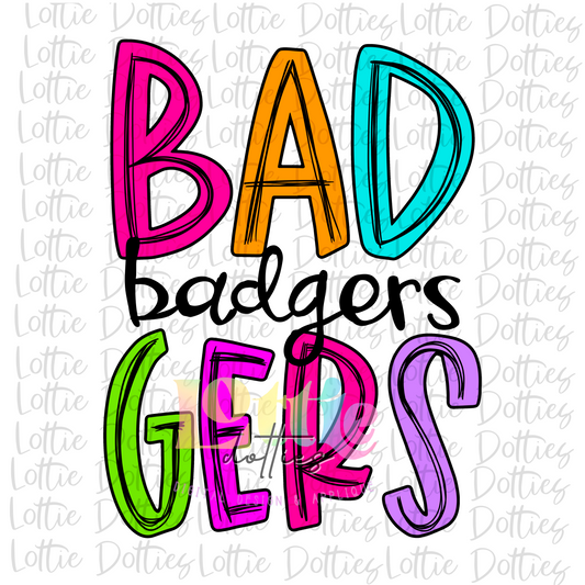 Badgers PNG - Badgers Sublimation design -   Digital Download -  Neon  Stacked