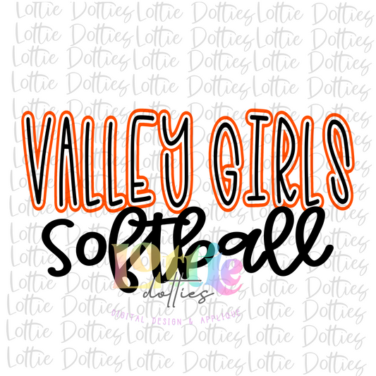 Valley Girls Softball PNG - Valley Girls Sublimation - Digital Download - black