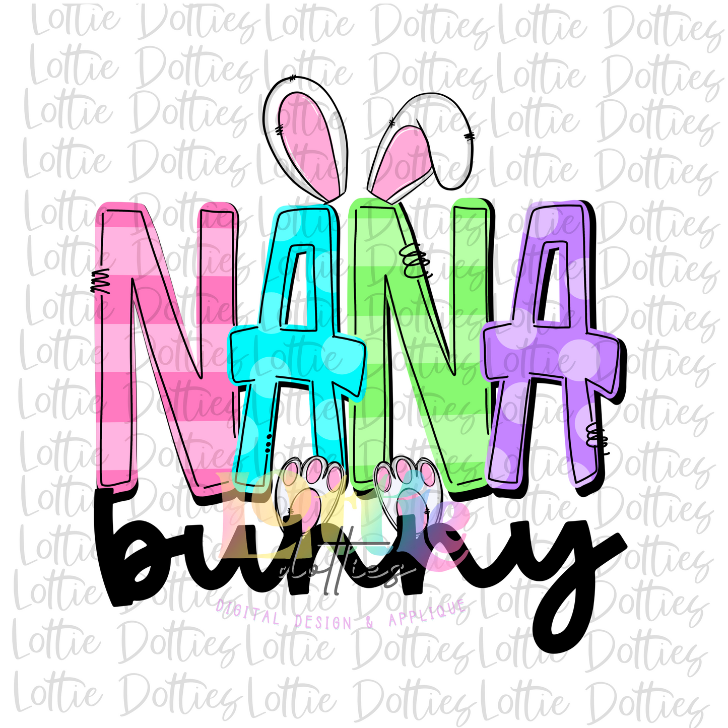 Nana Bunny Png - Easter Sublimation - Instant Download - Digital Download - Colorful