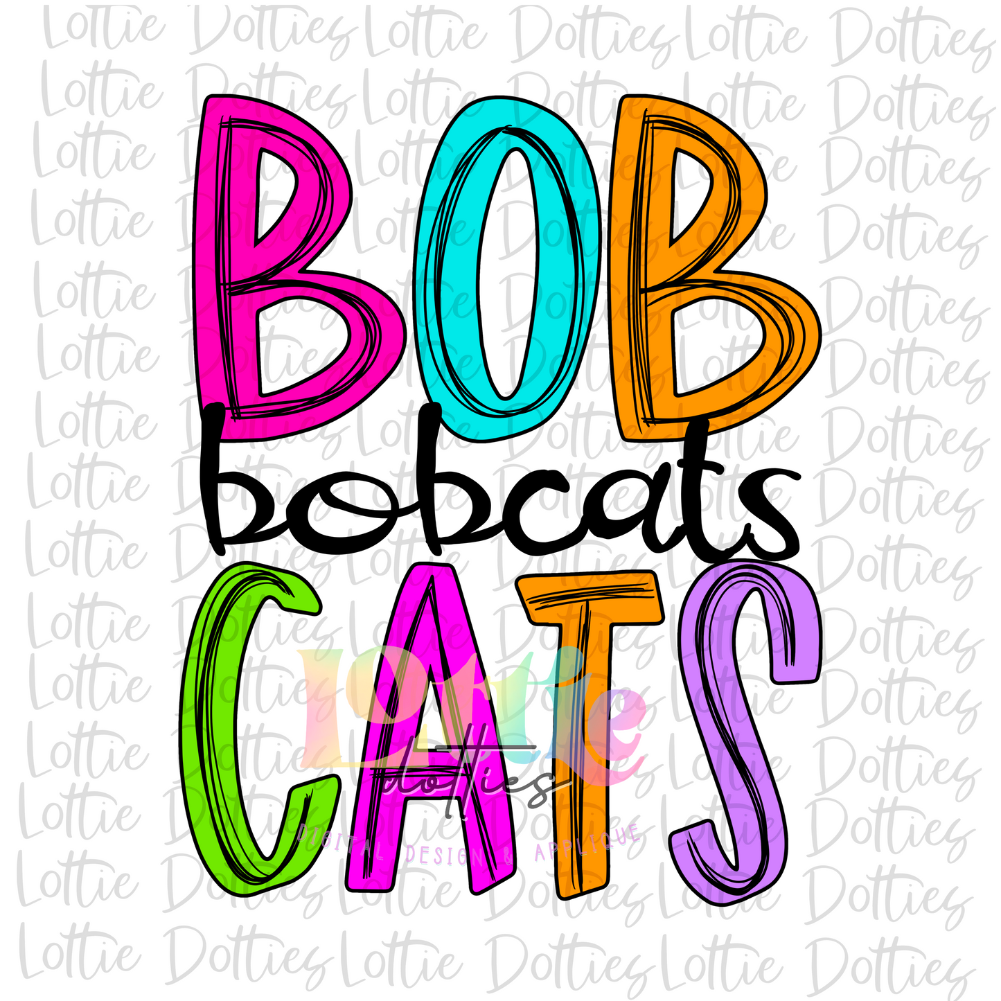 Bobcats PNG - Bobcats  sublimation design -  Digital Download Neon Scribble Stack