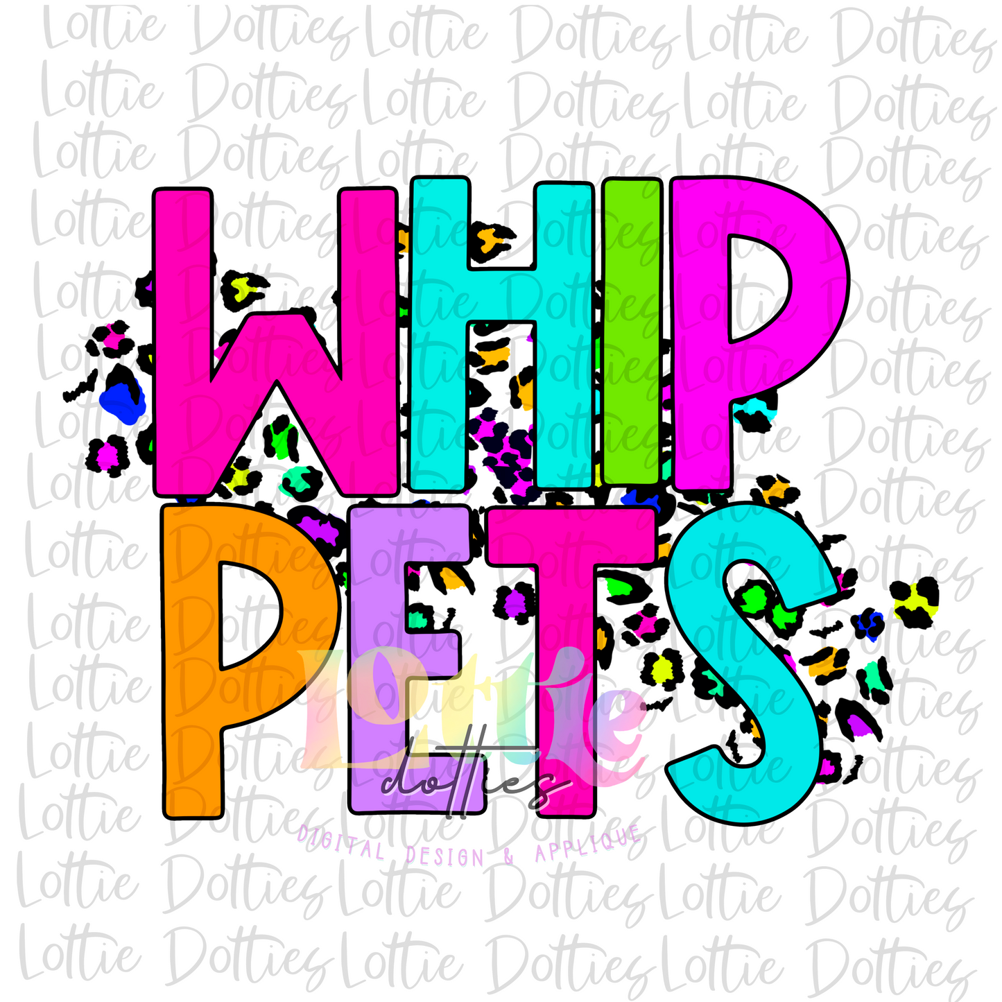 Whippets - PNG - Whippets Sublimation - Digital Download - Neon Leopard