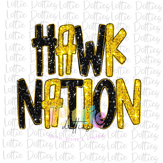 Hawk Nation PNG   - Instant Download - Digital Download - Sublimation Design - Black and Gold Rhinestone