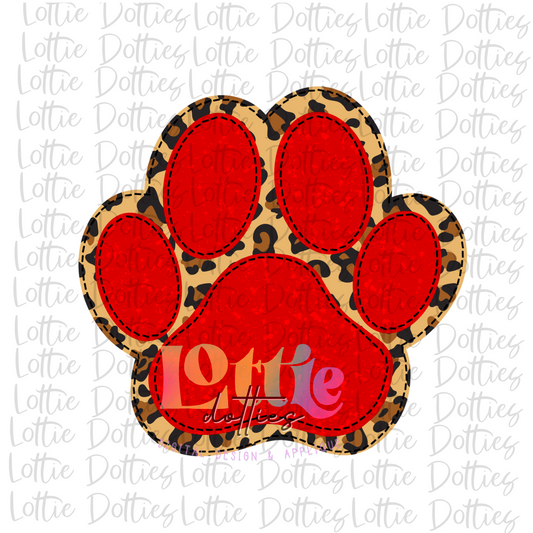 Paw Print PNG - Paw Print Sublimation - Digital Download -Red and Leopard