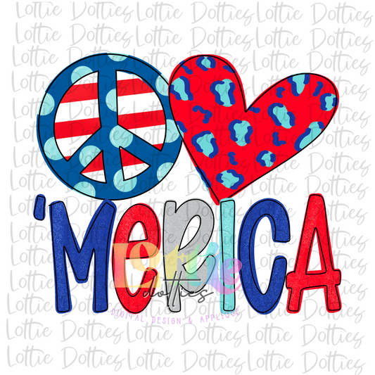 Peace Love Merica PNG - Red White Blue Png - Patriotic Sublimation Designs - Digital Download