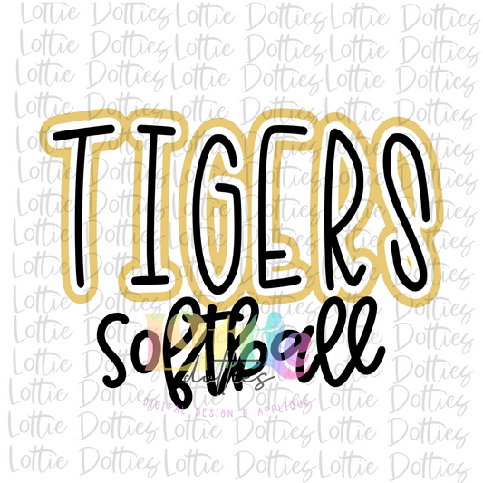 Tigers Softball PNG - Tigers sublimation design - Digital Download - Vegas Gold and Black