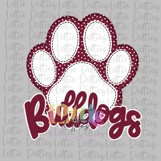 Bulldogs Paw -  PNG - Bulldogs  -  Sublimation design - Digital Download - Maroon