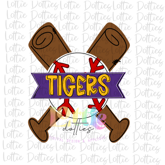 Tigers Baseball Design PNG - Baseball  Sublimation - Digital Download - Purple and Gold